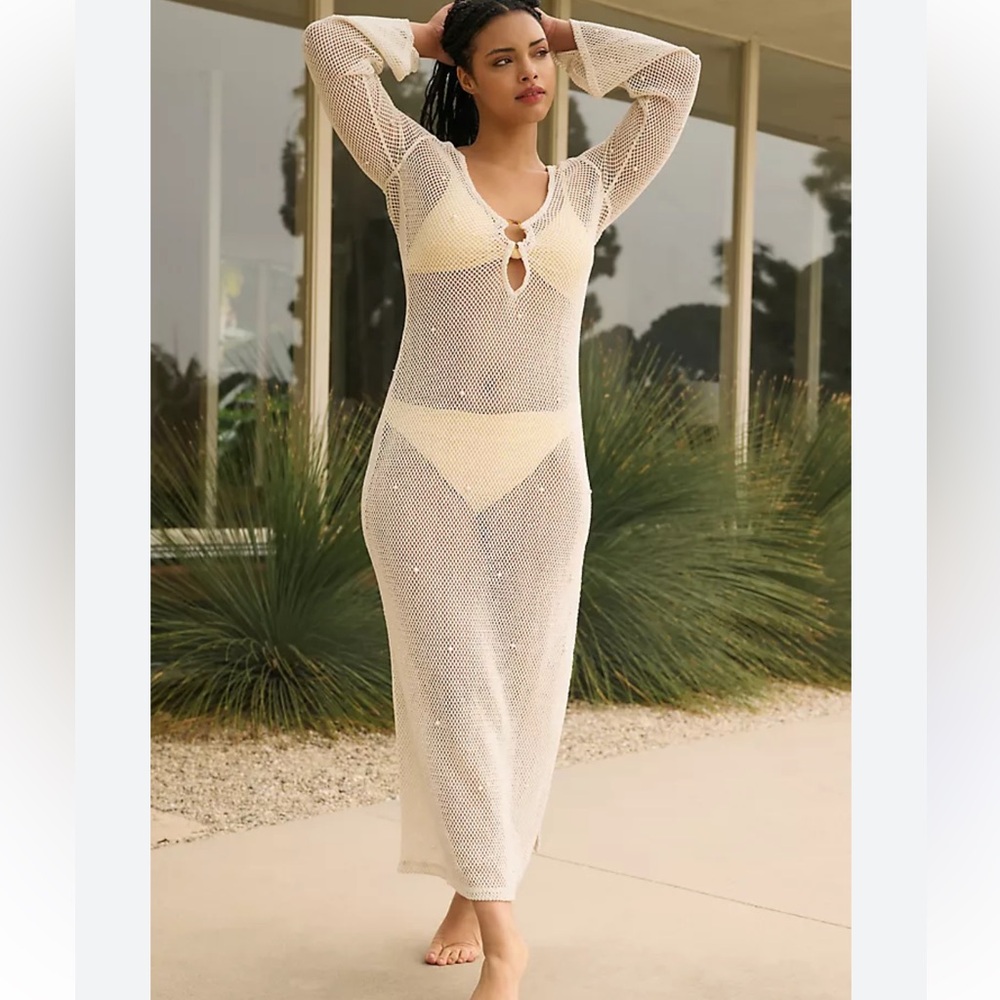 l*space Cream Mesh Long Sleeve Swim Coverup - Picture 3 of 11